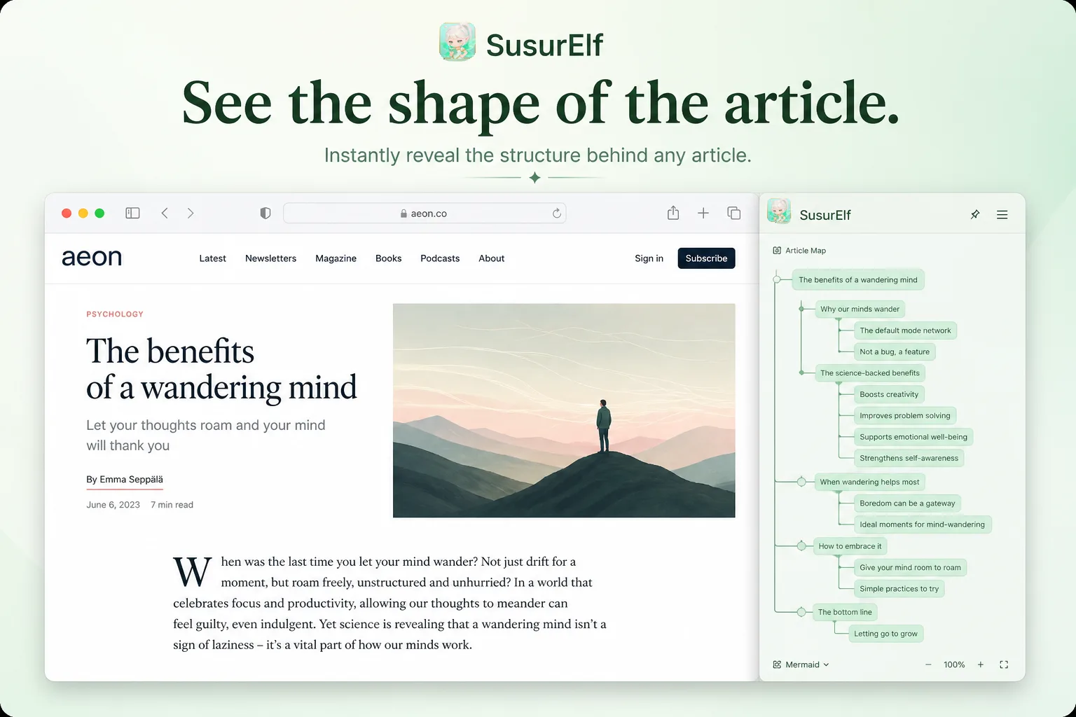 Mind map of an article's structure generated by SusurElf