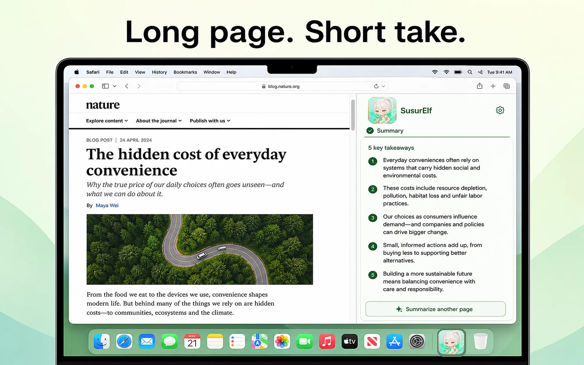 SusurElf summary of a long article: five key takeaways in the sidebar